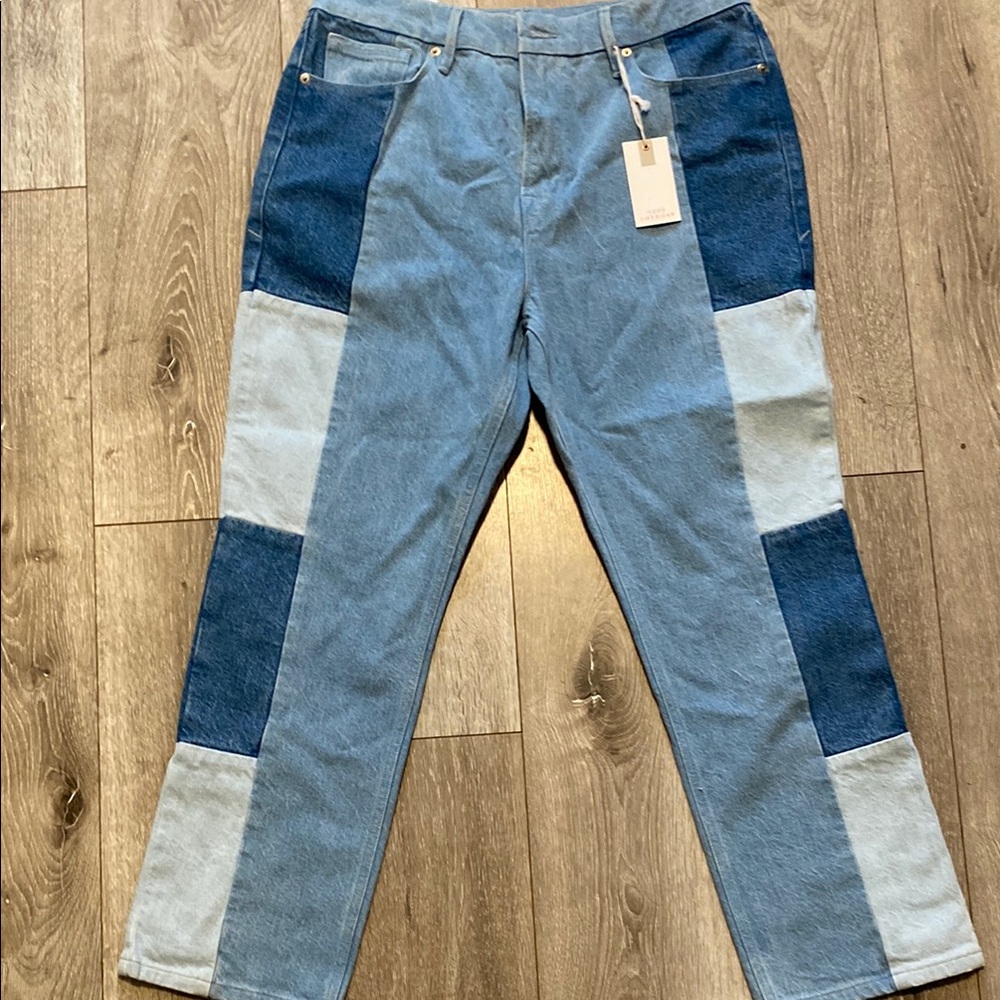Patchwork Denim Jeans in Blue Shades